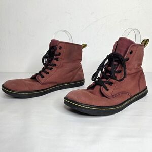 Dr Martens Shoreditch Red Canvas Lace Up Combat Boots Grunge Streetwear Women 10
